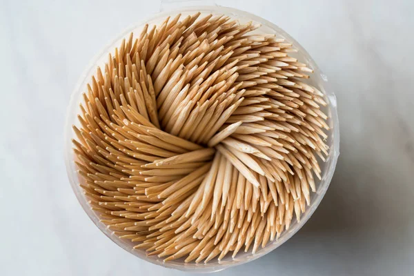 Wooden Toothpicks Plastic Cup Useful Stuff Tool Food — Stock Photo, Image