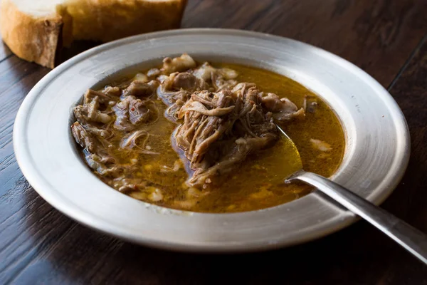 Sopa Turca Beyran Con Carne Cordero Arroz Ajo Picado Salsa — Foto de Stock