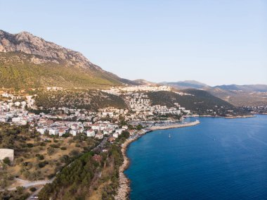 Hava dron görünümü kaş Dalış, Yatçılık ve Turizm şehir bölge Antalya İli, Türkiye'de küçük bir balıkçı, var. Türkiye'de tatil