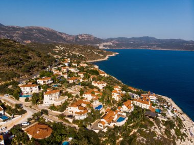 Hava dron görünümü kaş Dalış, Yatçılık ve Turizm şehir bölge Antalya İli, Türkiye'de küçük bir balıkçı, var. Türkiye'de tatil