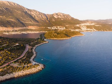 Hava dron görünümü kaş Dalış, Yatçılık ve Turizm şehir bölge Antalya İli, Türkiye'de küçük bir balıkçı, var. Türkiye'de tatil