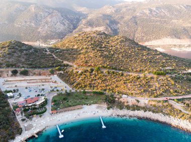 Hava dron görünümü kaş Dalış, Yatçılık ve Turizm şehir bölge Antalya İli, Türkiye'de küçük bir balıkçı, var. Türkiye'de tatil