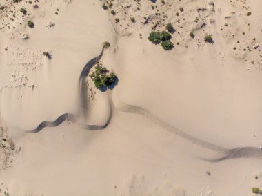 Patara Plajı ve kum tepeleri Antalya ili Türkiye'de hava görünümünü. Türkiye'de tatil.