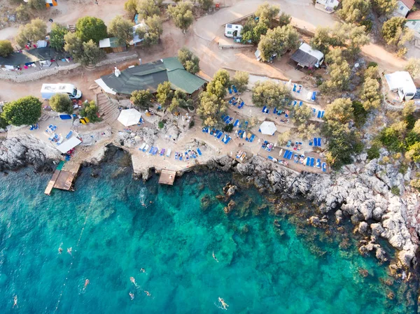 Vista Aérea Del Dron Kas Una Pequeña Ciudad Pesca Buceo — Foto de Stock