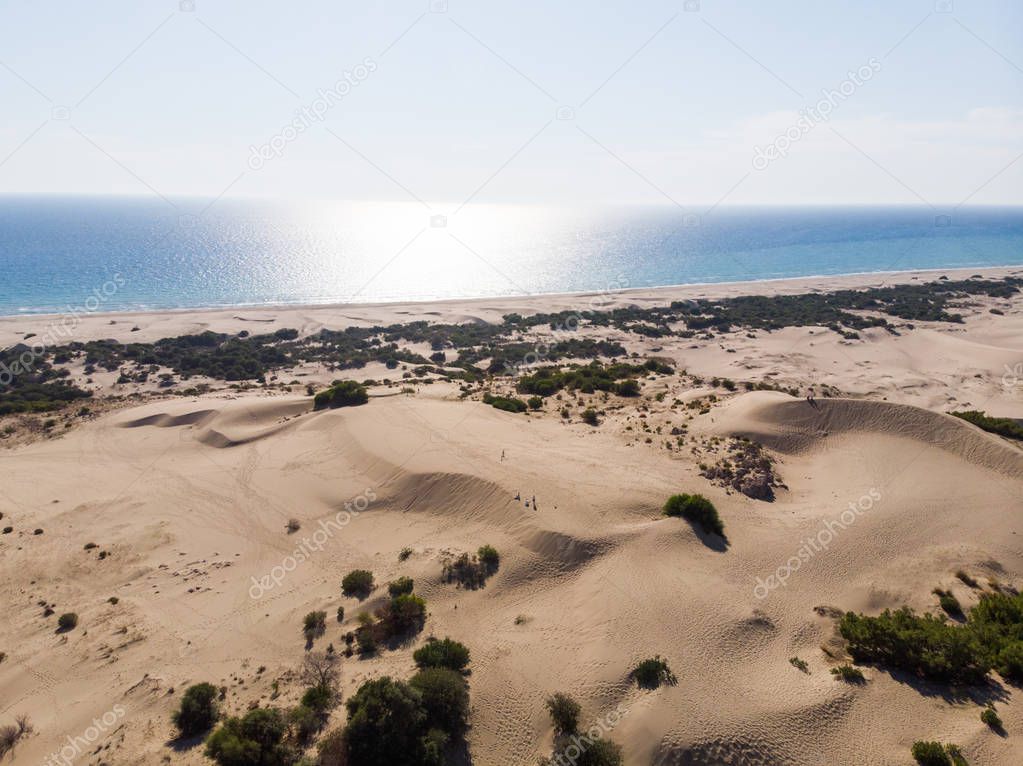 Aerial View of Patara Beach and Sand Dunes in Antalya Province Turkey. Vacation in Turkey.