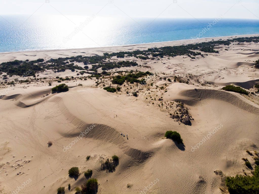 Aerial View of Patara Beach and Sand Dunes in Antalya Province Turkey. Vacation in Turkey.