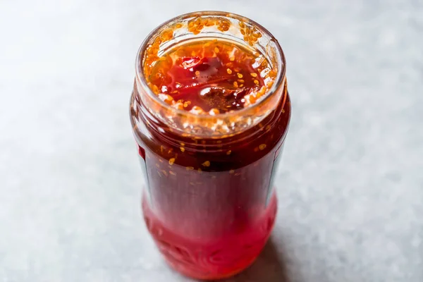 Hausgemachte Bio Kirschtomatenmarmelade Glas Marmelade Mit Tomaten Zum Frühstück — Stockfoto