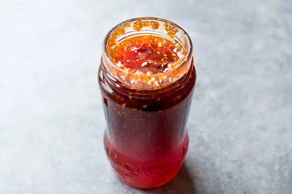 Hausgemachte Bio Kirschtomatenmarmelade Glas Marmelade Mit Tomaten Zum Frühstück — Stockfoto