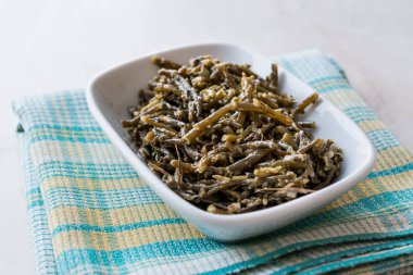 Samphire kıyı bitki olarak da bilinen deniz glasswort pickleweed veya Salicornia salata fasulye. Organik gıda.