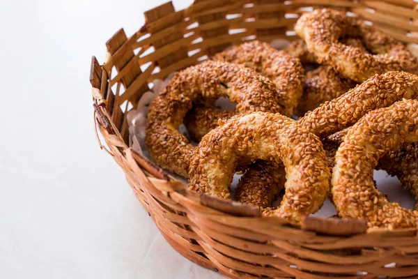 Turecké Bagel Kandil Simidi Simit Sezamovými Semínky Tradiční Potraviny — Stock fotografie