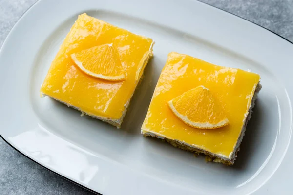 Square Slice Orange Mascarpone Quark Cake Dessert Concept — Stock Photo, Image