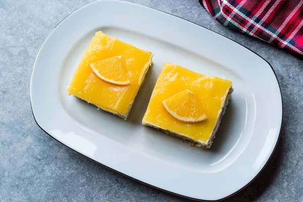 Square Slice Orange Mascarpone Quark Cake Dessert Concept — Stock Photo, Image