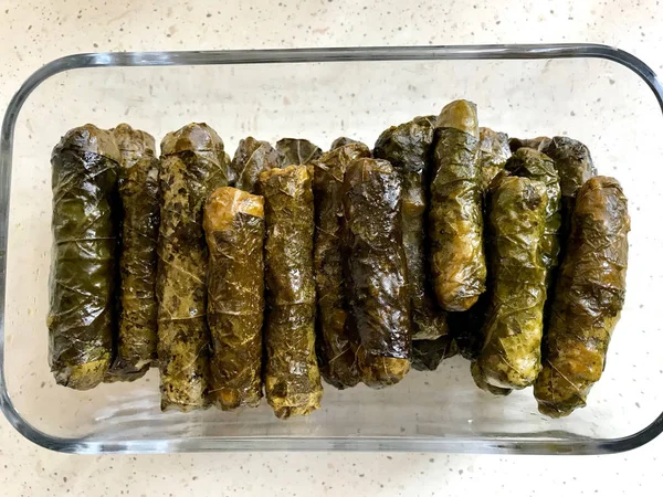 Turkish Sarma Zeytinyagli Dolma Stuffed Grape Leaves Traditional Turkish Food — Stock Photo, Image