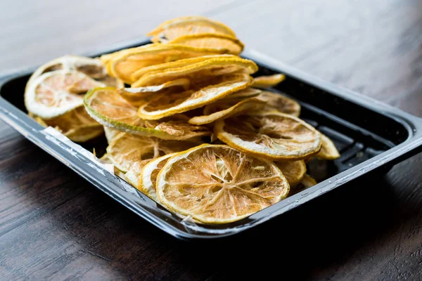 Package Dried Lemon Slices Dry Sliced Plastic Box Container Organic — Stock Photo, Image