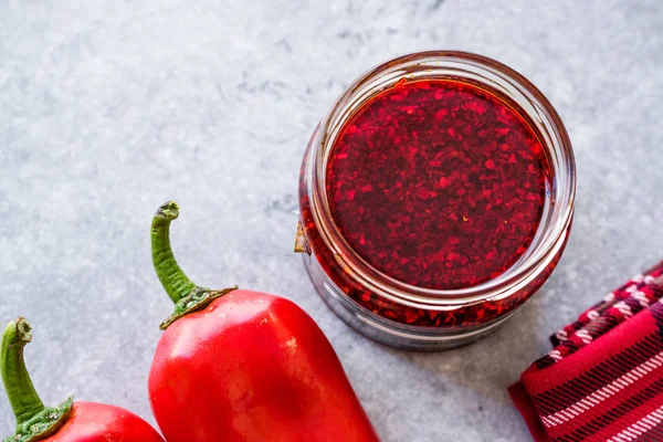 Hete Mexicaanse Pittige Chili Rode Saus Salsa Macha Met Rode — Stockfoto