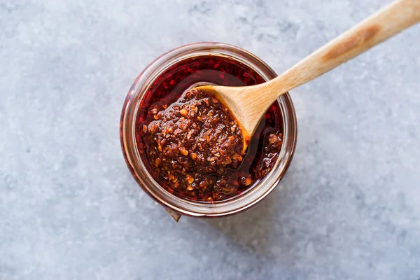 Scharfe Mexikanische Scharfe Chili Rote Sauce Salsa Macha Mit Rotem — Stockfoto