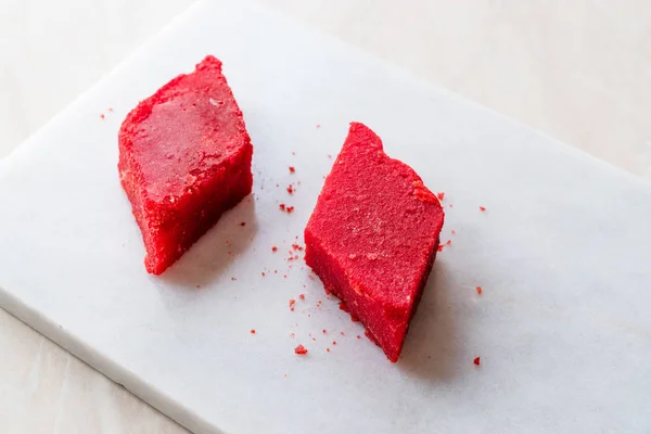 Delícia Turca Cristalizada Açúcar Vermelho Confeitaria Cristal Nobet Sekeri Superfície — Fotografia de Stock