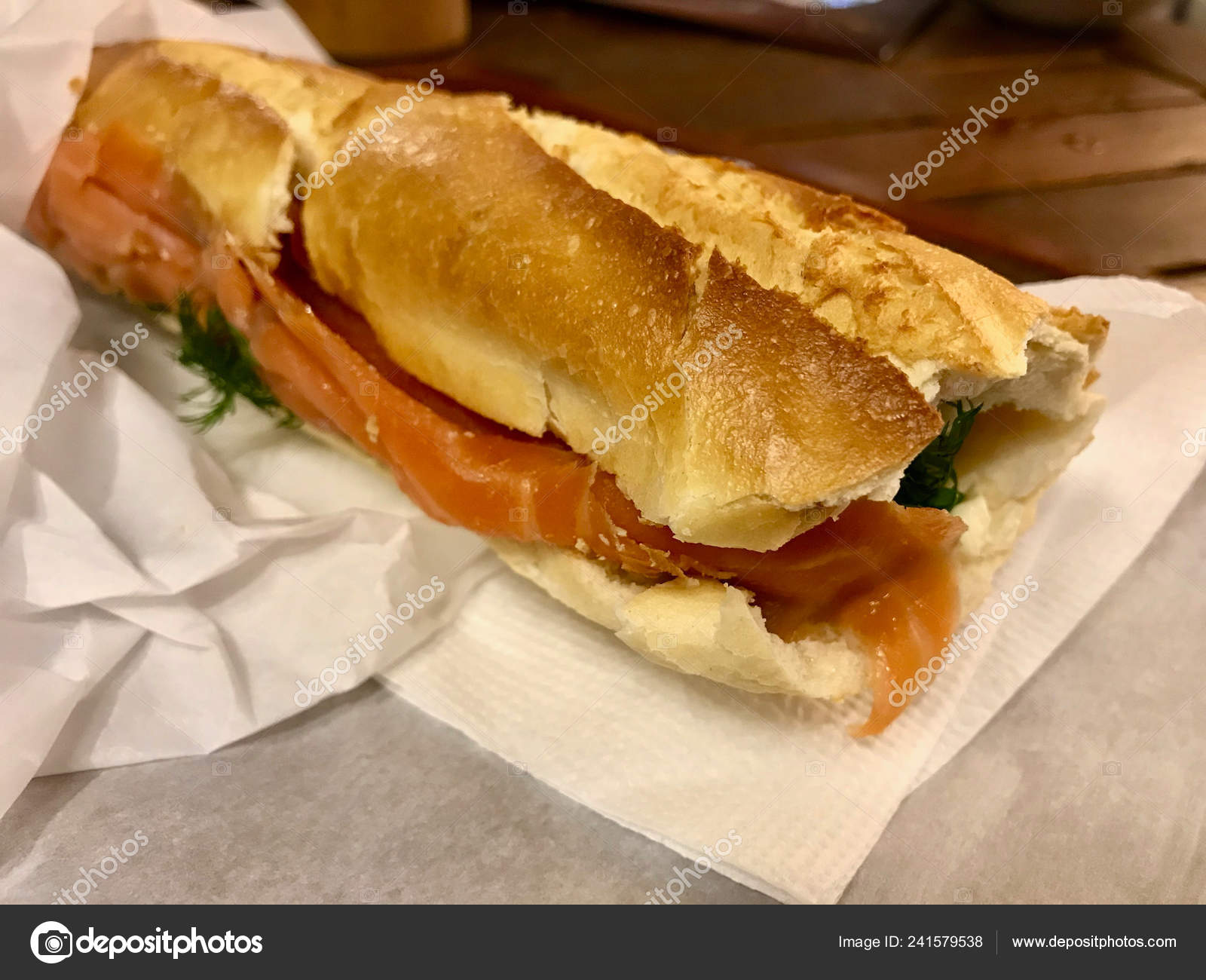 Gravlax Salmon Sandwich Cream Cheese Capers Baguette Bread Organic
