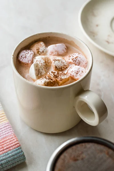 Gesunde Hausgemachte Milchbabyccino Mit Marshmallows Und Kakao Zimtpulver Für Kinder — Stockfoto