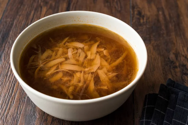 Sopa Cebola Francesa Com Pão Superfície Madeira Escura Alimentos Orgânicos — Fotografia de Stock