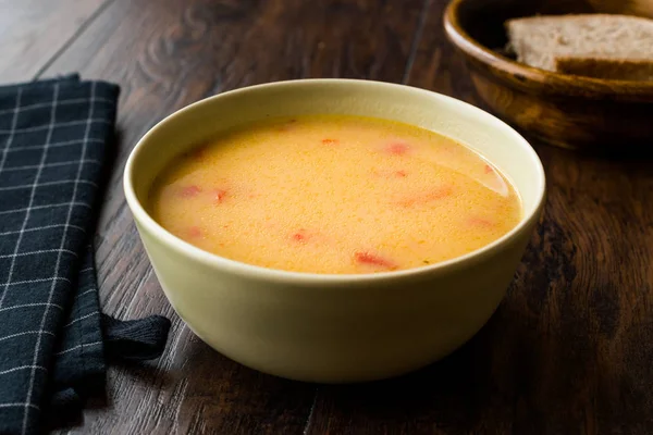 Homemade Potato Pumpkin Soup Served Bread Organic Food — Stock Photo, Image