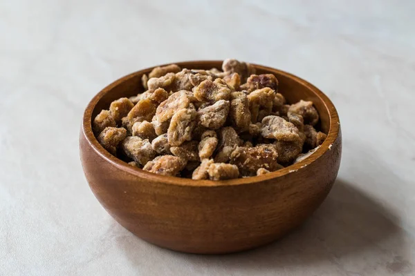 Dried Date Fruit Pieces in Wooden Bowl / Organic Dry Fruit Snack