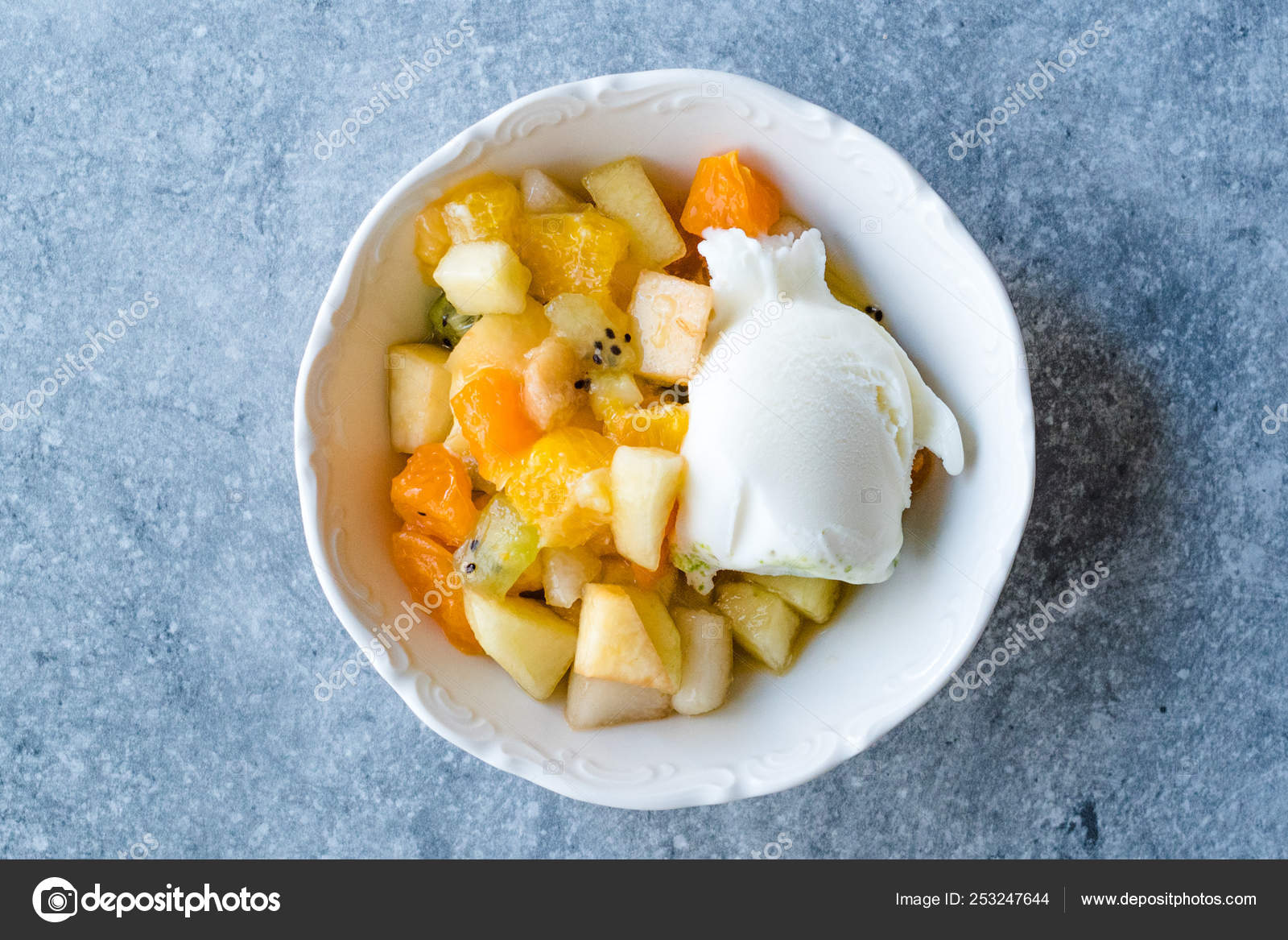 Fruit Salad With Vanilla Ice Cream In Ceramic Bowl Stock Photo Image By C Alp Aksoy Fruit Salad With Vanilla Ice Cream In Ceramic Bowl Stock Photo Image By C Alp Aksoy