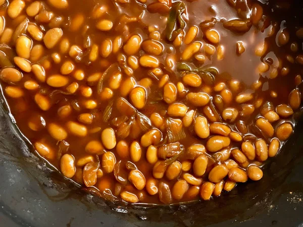 Homemade Barbecue Baked Beans in Pot. — Stock Photo, Image