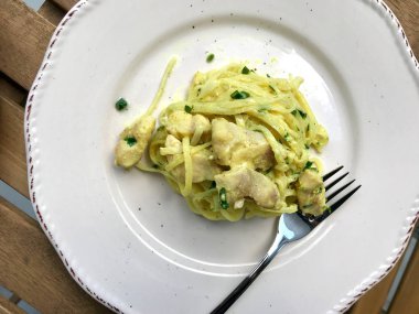 Tabakta Köri Soslu Tavuklu Pirinç Şehriye Yemeye Hazır.