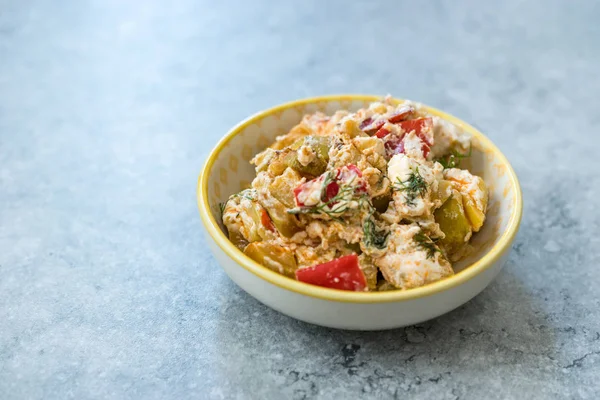 Turkish Appetizer Zucchini Salad Baba Ganoush with Yogurt, Dill and Tomatoes. — Stock Photo, Image