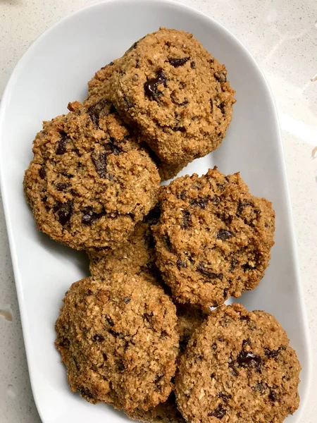 Paleo Chocolate Chip Cookies Made with Coconut and Almond Flour in Plate. — Stock Photo, Image