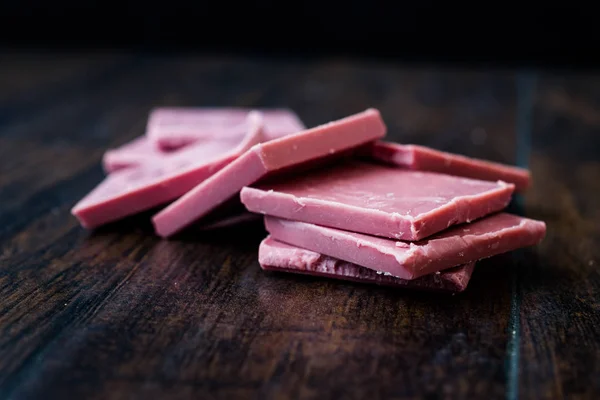 Ruby Chocolate Pieces. New Type of Processing Cocoa Beans.