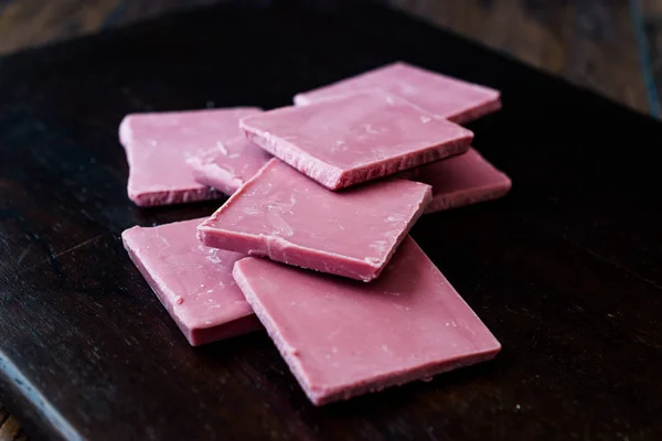 Ruby Chocolate Pieces. New Type of Processing Cocoa Beans.