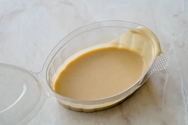 Tahini Hummus Sauce Falafel Balls Plastic Cup Ready Use Eat — Stock Photo, Image
