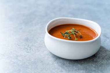 İspanyol Baharatlı Soğuk Gazpacho Çorbası Püresi / Gaspachio veya Biberiyeli Gaspacho. Geleneksel Yemek.