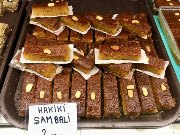 Traditional Turkish-Arabic Dessert for Sale at Local Patisserie Showcase. Ready to Serve and Eat.