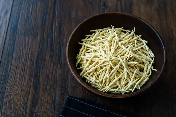 Fresh Trofie Raw Italian Pasta Wooden Bowl Ready Cook — Stock Photo, Image