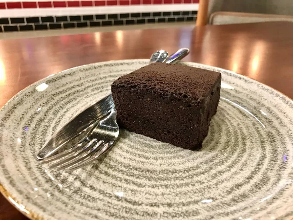 Glutenfreie Und Zuckerfreie Schokolade Mehlloser Kuchen Mit Mandelmehl Gekocht Cafe — Stockfoto