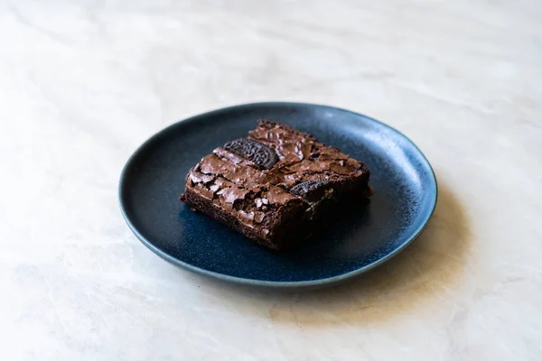 Brownie Croustillant Avec Biscuit Chocolat Assiette Prêt Manger — Photo