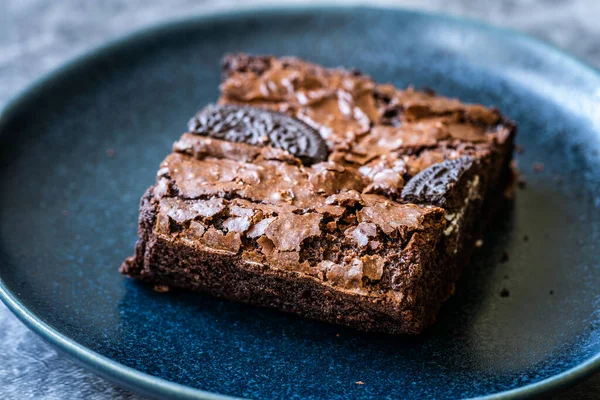 Brownie Croustillant Avec Biscuit Chocolat Close Macro View Prêt Servir — Photo