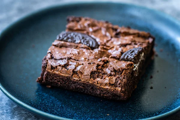 Ropogós Brownie Csokoládé Süti Közelkép Makró Nézet Kész Tálalásra Evésre — Stock Fotó