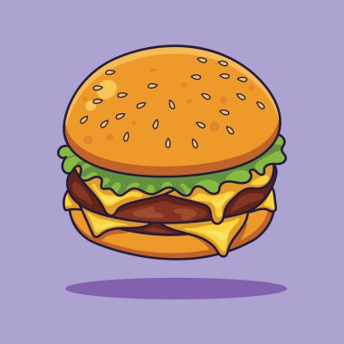 Marul ve susamlı çizburgerli leziz bir çift çizburger. vektör illüstrasyonu