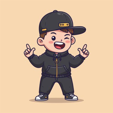 Siyah Giysili Yakışıklı, Göz Kırpan ve Kaldırılmış Parmaklı. vektör illüstrasyonu