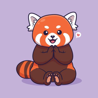 Şirin Kırmızı Panda Oturuyor ve Gülümsüyor. Vektör İllüstrasyonu