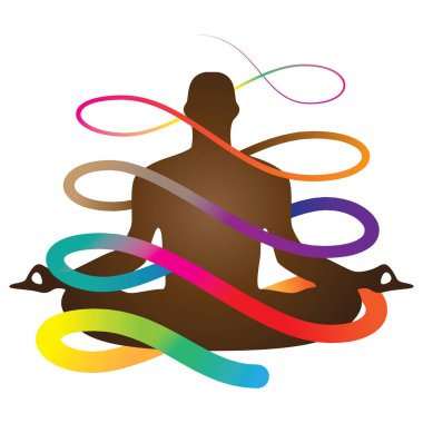 Yoga poziyonundaki kişi yükselen renkli enerjiye sahiptir..