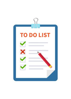 Düz stil olarak listeleme veya planlama simgesi yapmak için. Kontrol listesi kağıt hatırlatma vektör illüstrasyon kavramı işaretli. hisse illüstrasyonu