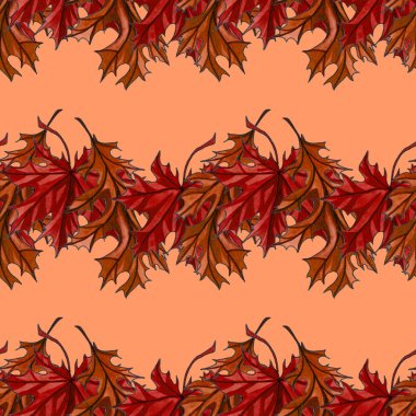 Sonbahar akçaağaç ve sonbahar meşe yaprağı ile Seamless modeli. Suluboya el çekilmiş sonbahar seamless modeli. Gösterim amacıyla Tekstil, hediye paketleme, kağıt, iç tasarım, kapak