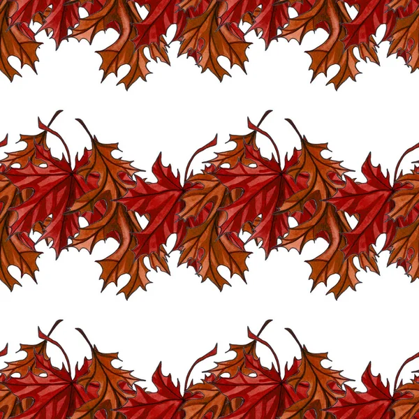 Бесшовный Узор Осенними Кленовыми Осенними Дубовыми Листьями Акварель Ручной Работы — стоковое фото