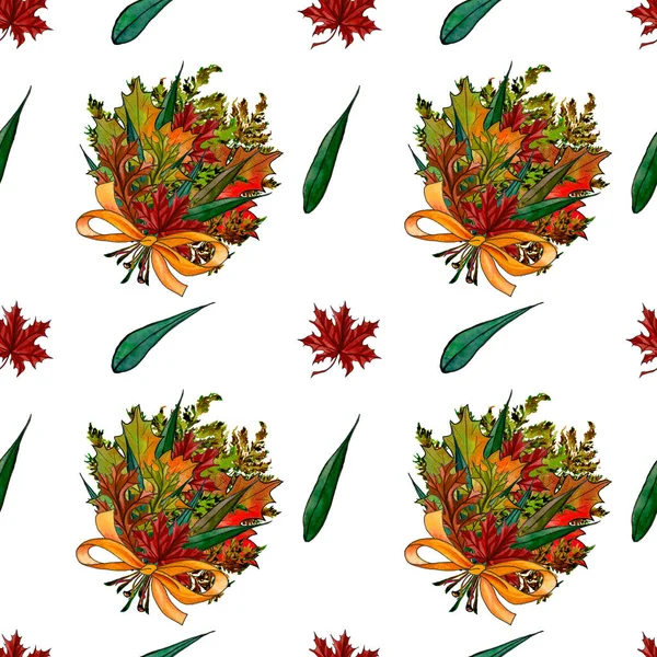 Акварель Ручной Рисунок День Благодарения Бесшовный Узор Кленовые Дубовые Листья — стоковое фото