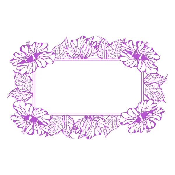 Graphic Frame Hibiscus Flower Blossom Leaves Isolated White Background Hand — Stock Photo, Image